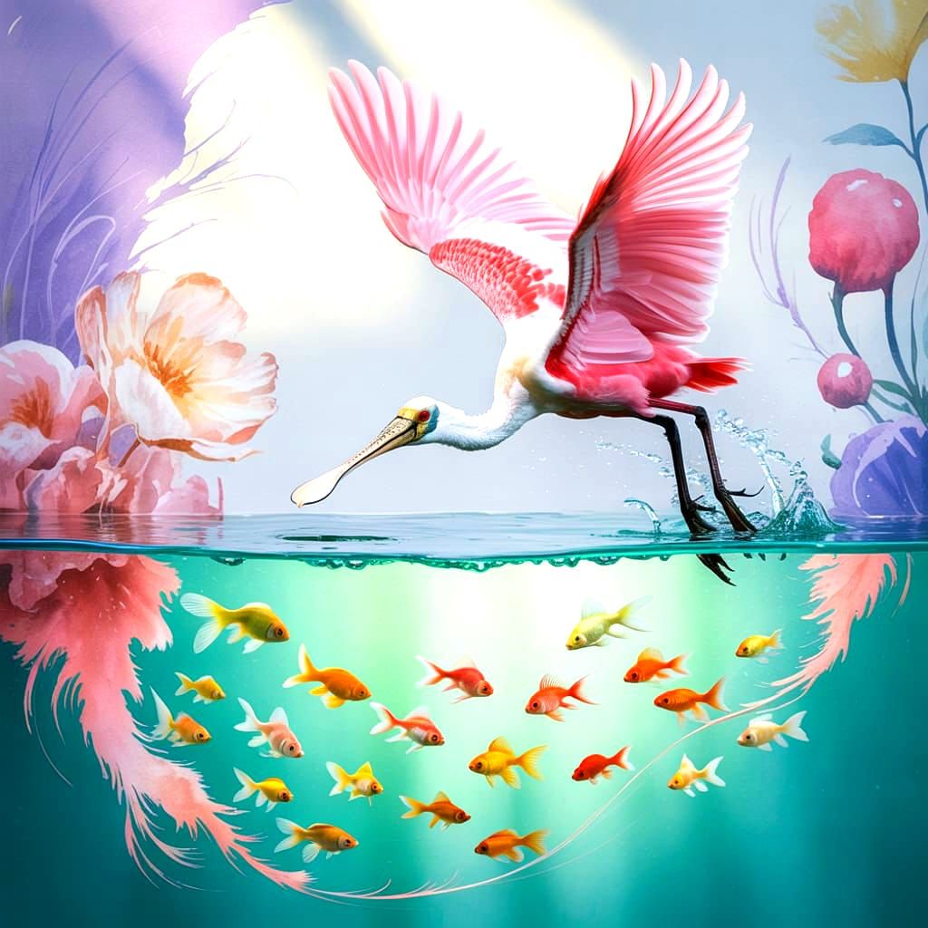 Spoonbills Fishing in the Tropics