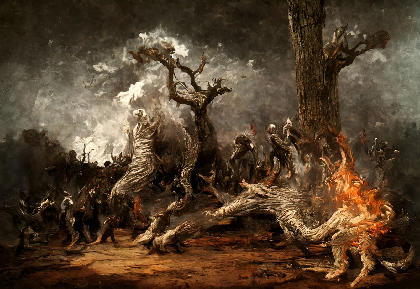 Burning Tree Forest Fire in Horror Style