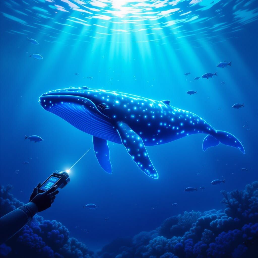 Bioluminescent Whale Examined by Tech in Magical Ocean