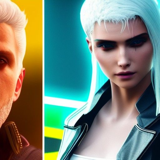 Cyberpunk Woman with White Hair in Neon City