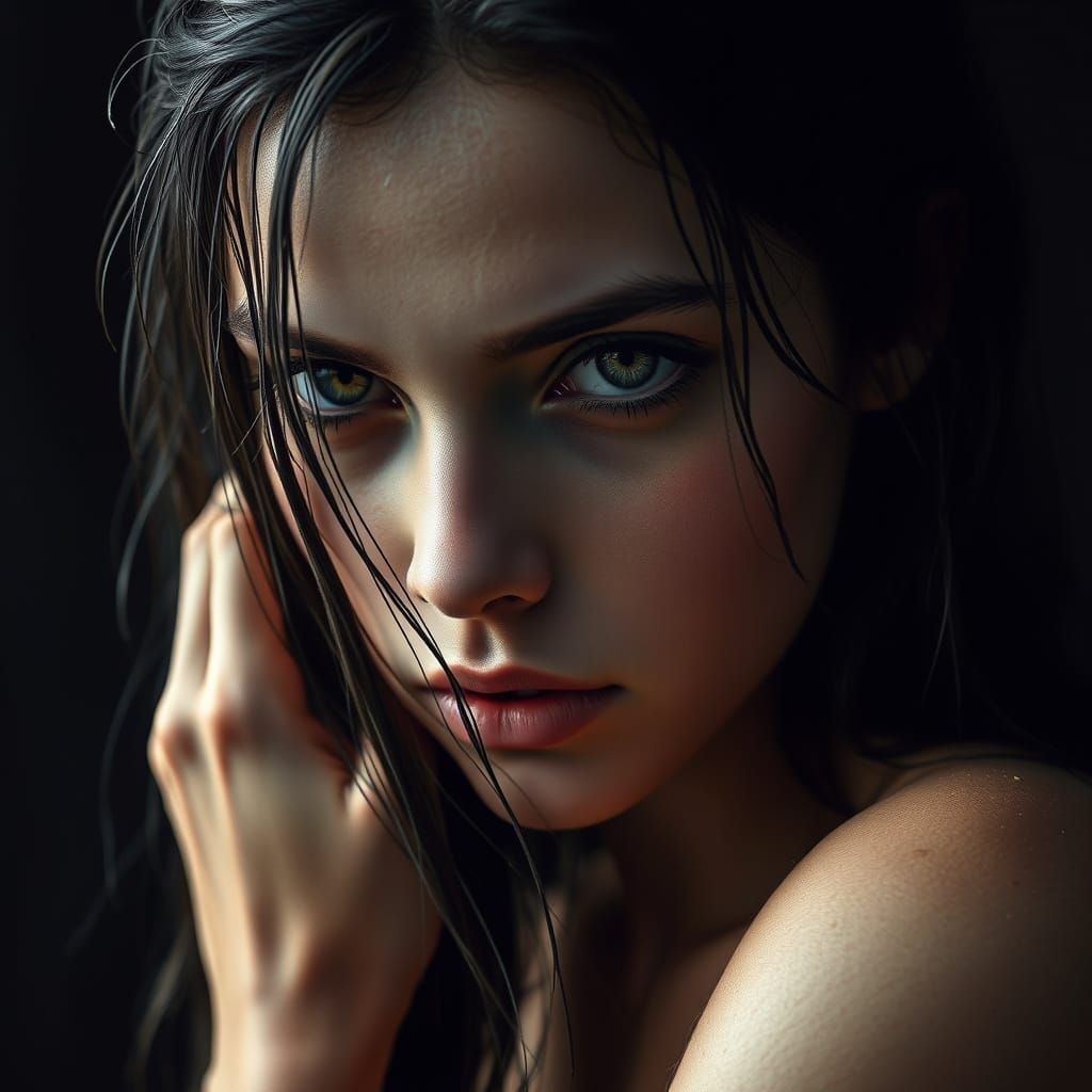 Captivating Portrait of a Woman with Dramatic Lighting