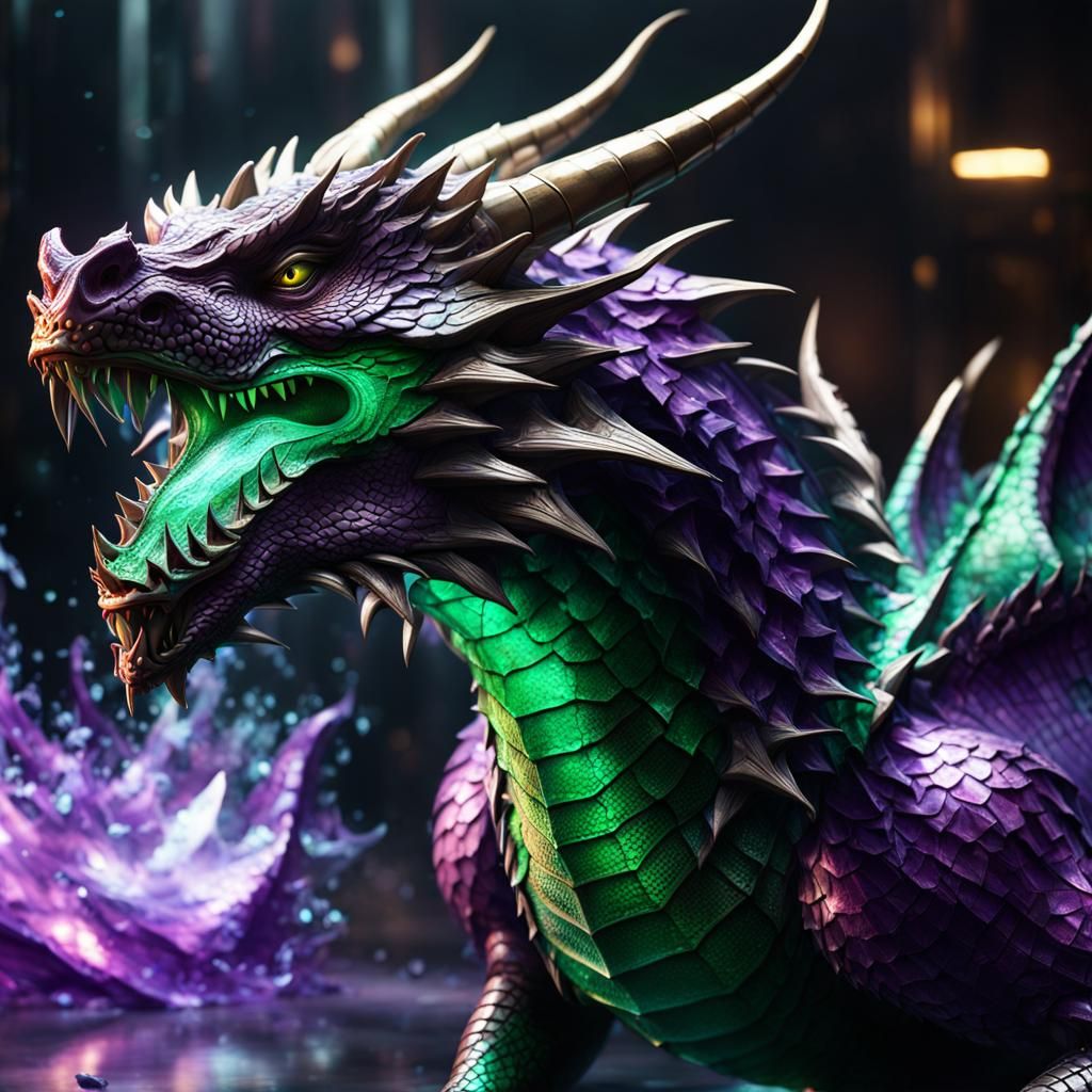 Armored Dragon Runs Through the Dark: Hyperrealistic Art