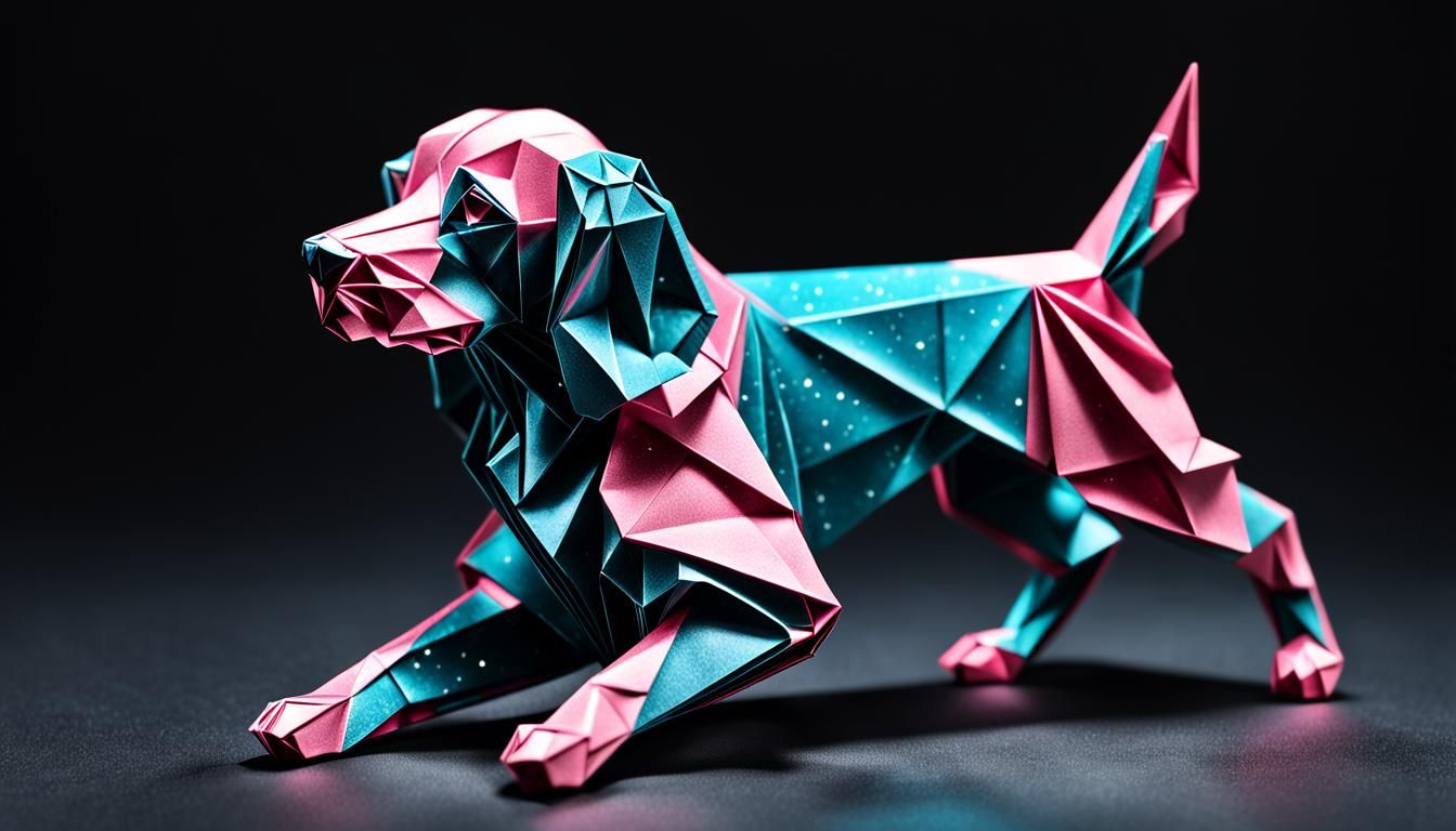 Stellar Origami Spaniel Dog in Glass and Diamond