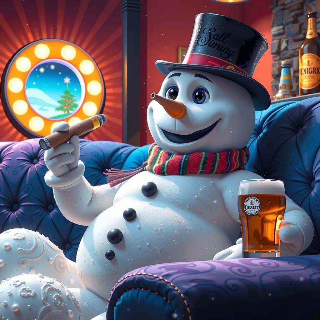 Whimsical Snowman in a Plush Victorian Parlor