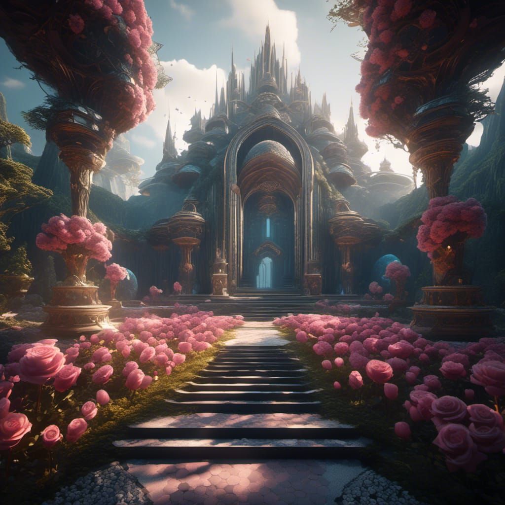 Sacred Geometry Rose Garden with Green Mansion