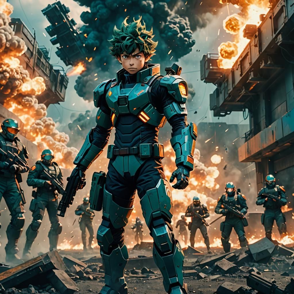 Izuku Midoriya in Futuristic Warzone, Digital Matte Painting