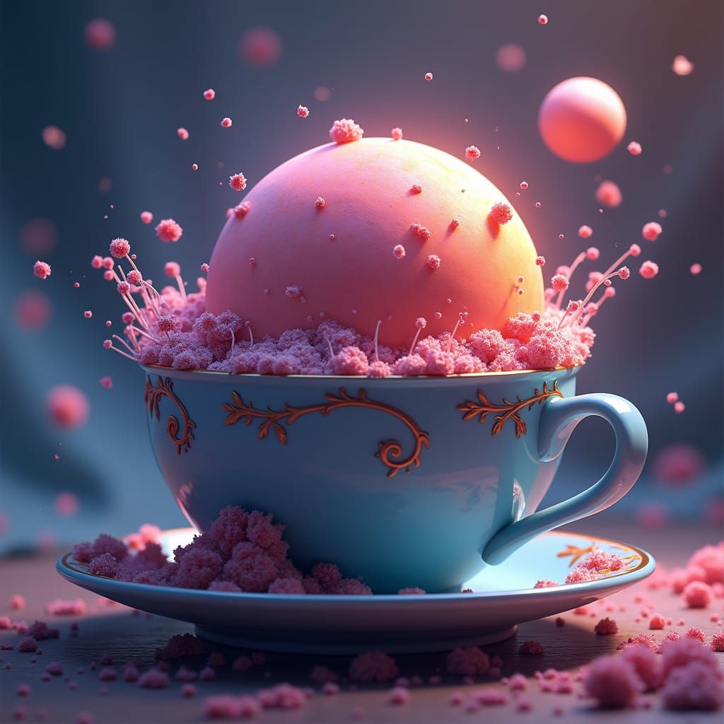 Cartoon Planet Teacup: Detailed Matte Painting