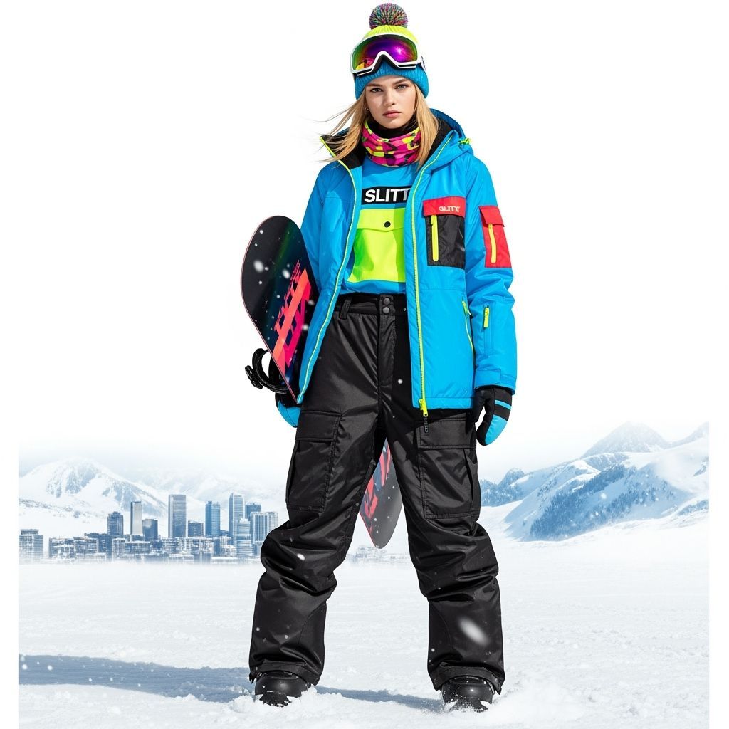 Fashion Model in Vibrant Winter Ski Outfit