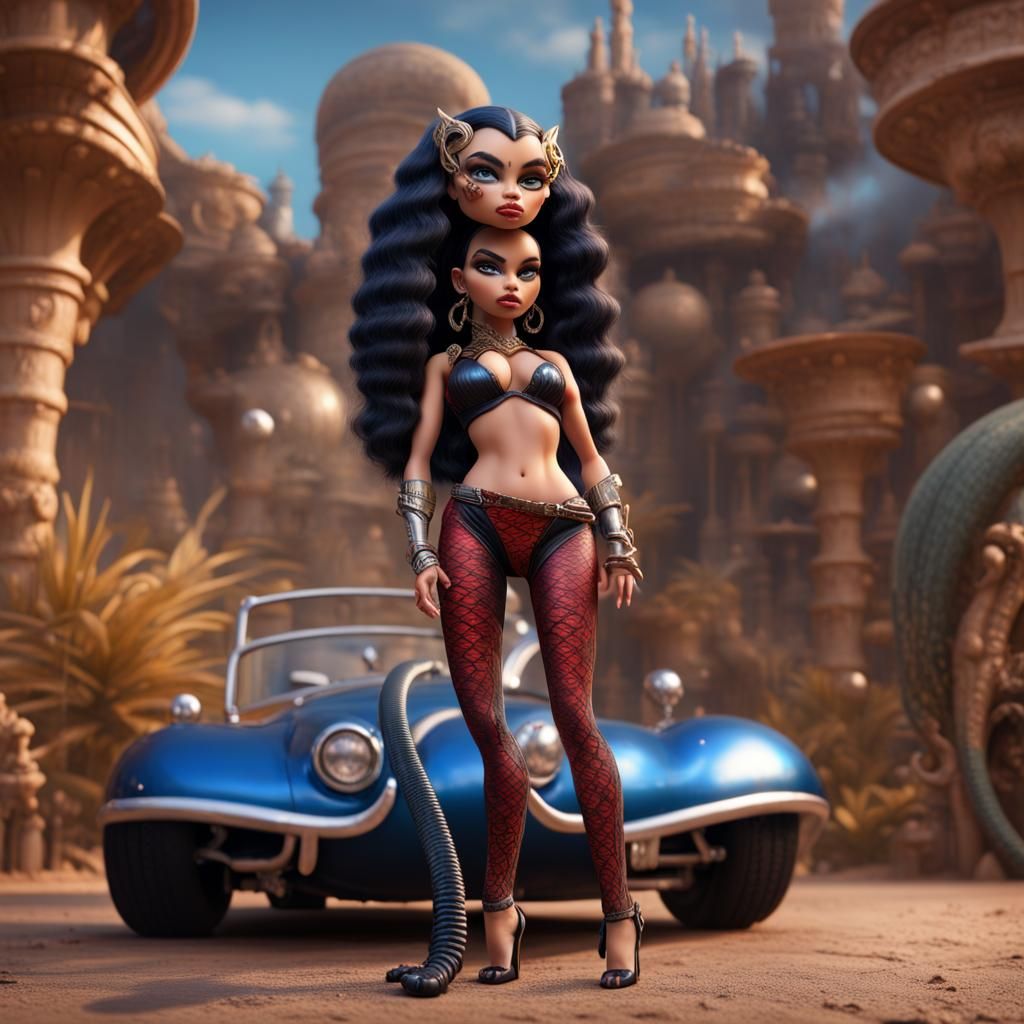 Hyperrealistic Bratz Doll as Cobra Lady