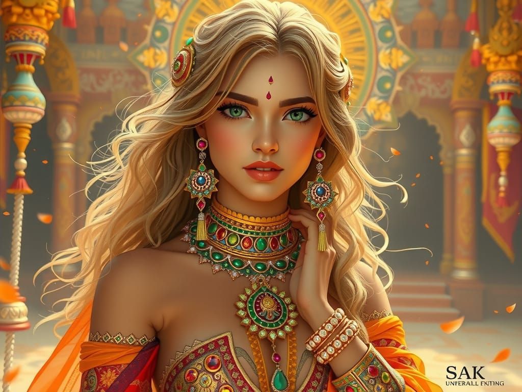 Radiant beauty amidst ancient mosaics' charm