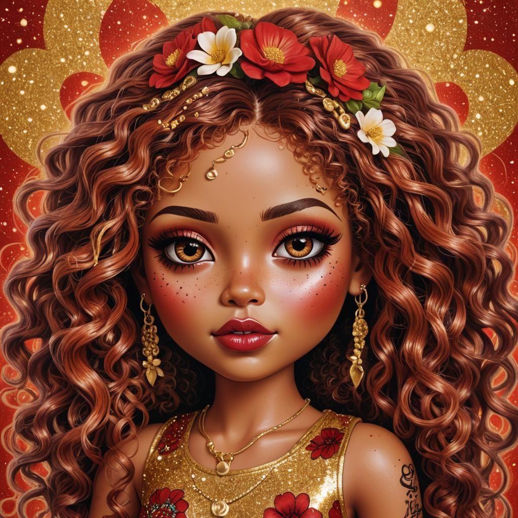 Psychedelic Hip Hop Bratz Girl with Gold Accents