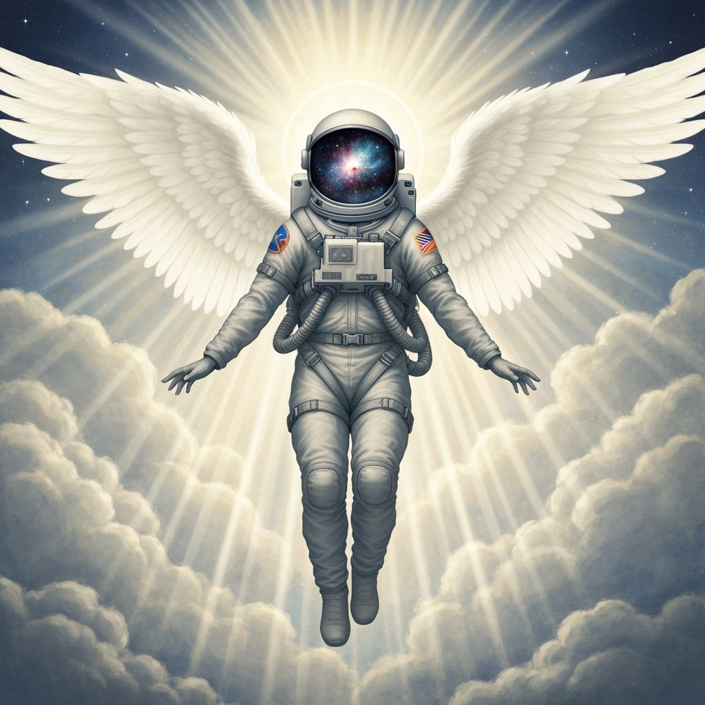 Astronaut Angel Descends from Heaven in Renaissance Style
