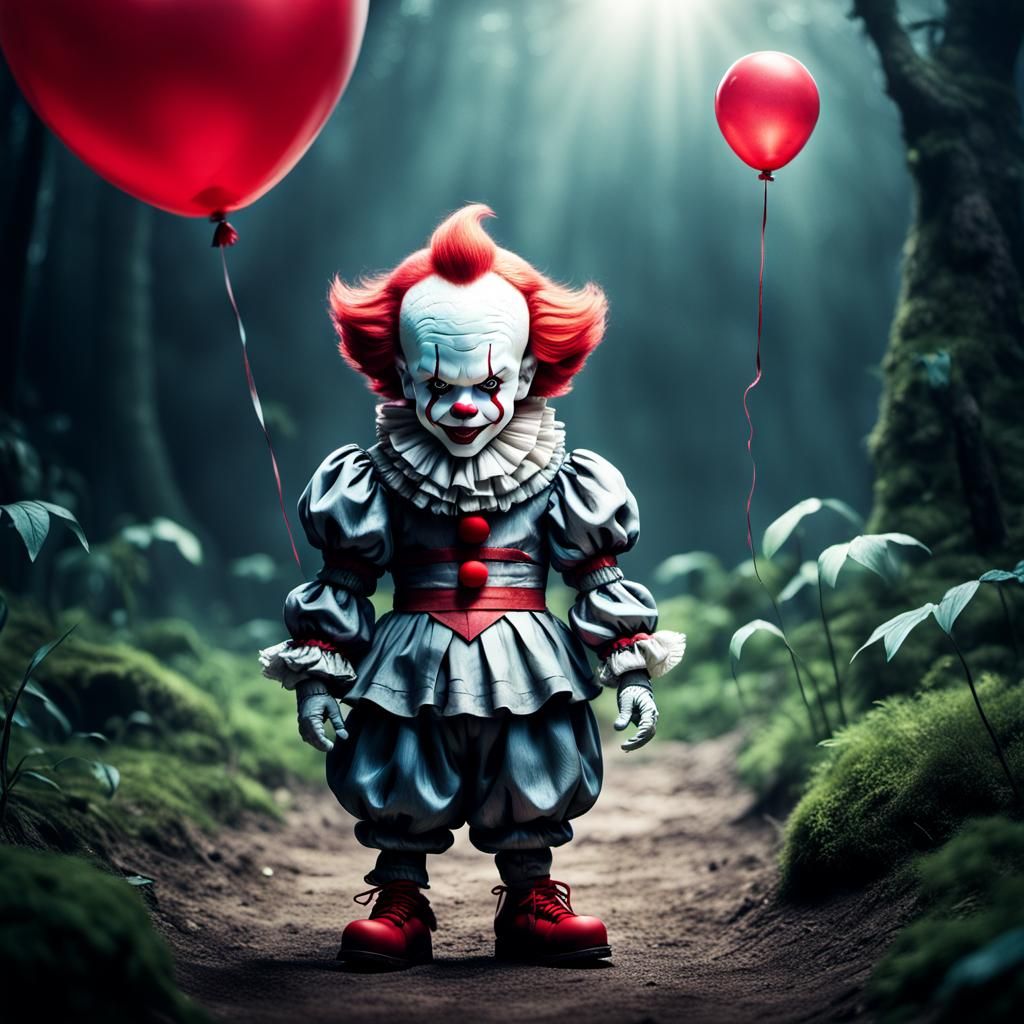 Chibi Pennywise in Fairy Land: Hyperrealistic Macro Photo