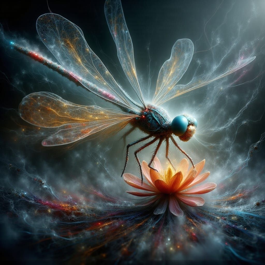 Dragonfly Dissolving into Aerogel Filaments