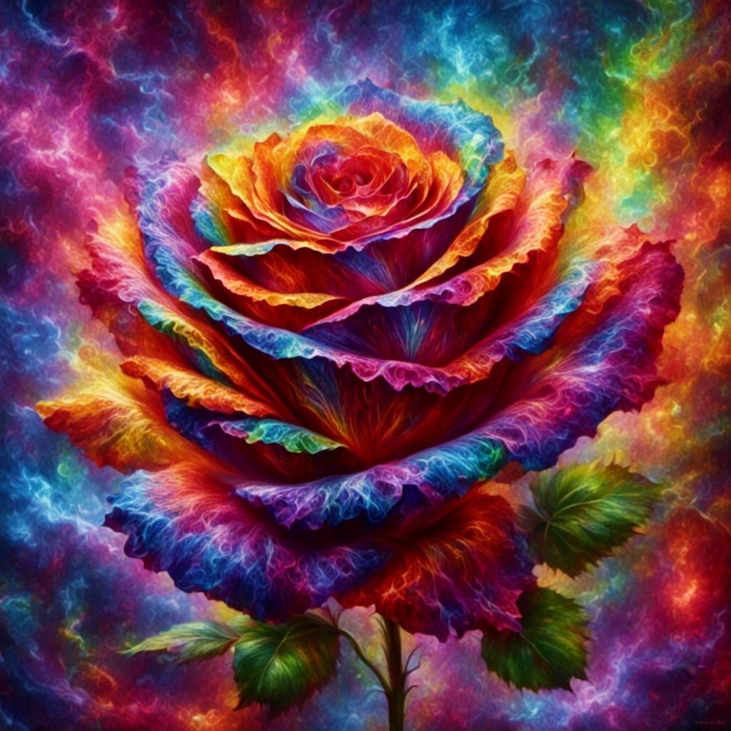 Rainbow Flame Rose in Full Bloom