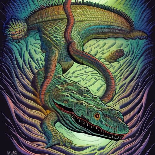 Trippy Crocodile in Comic Book Art Style
