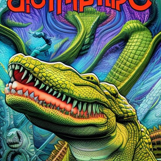 Trippy Crocodile Comic Book Art
