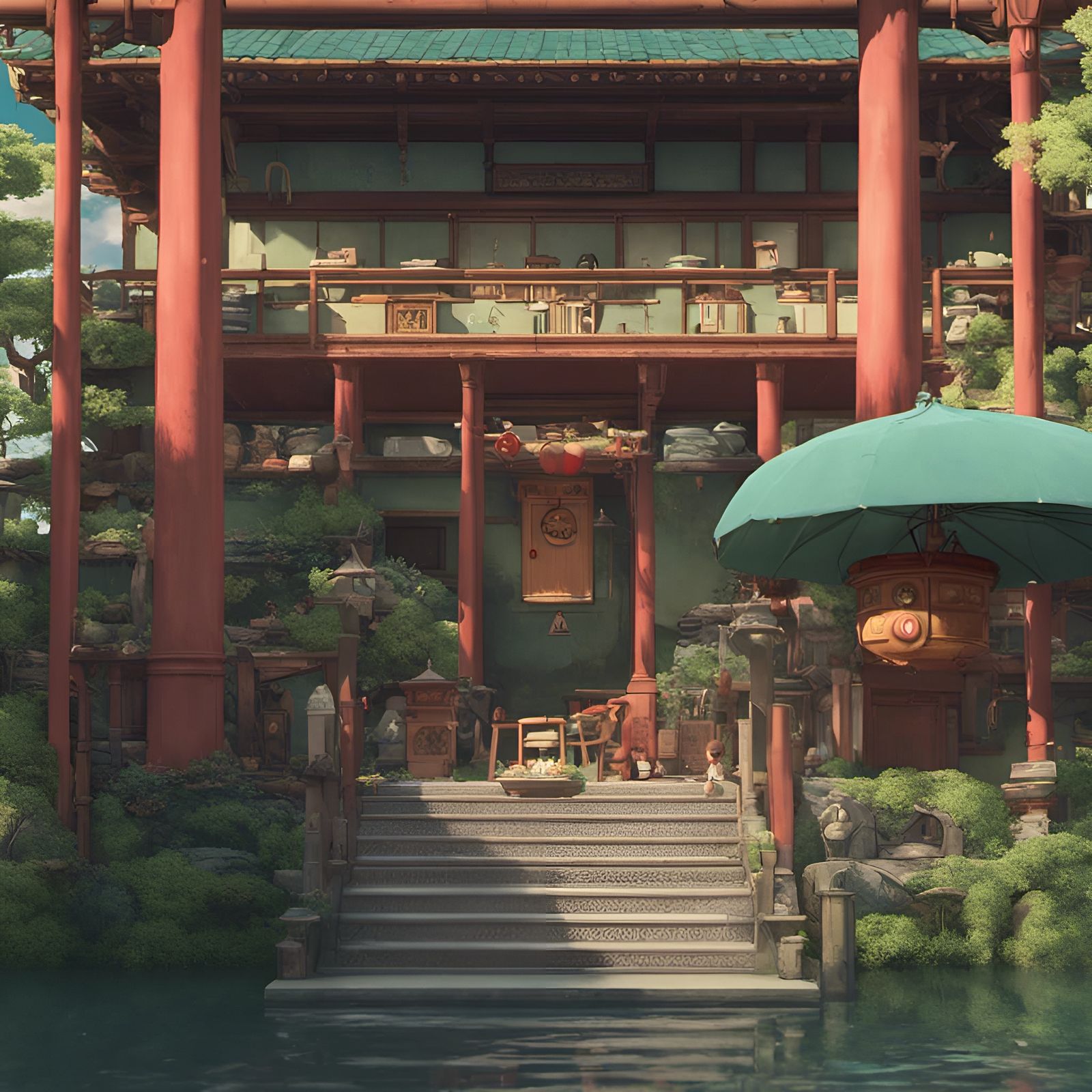 Spirited Away Scene in Hayao Miyazaki Style