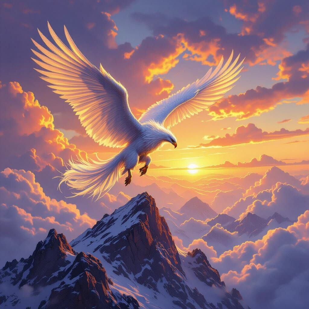 Griffin in Flight: Hyperrealistic Fantasy Concept Art