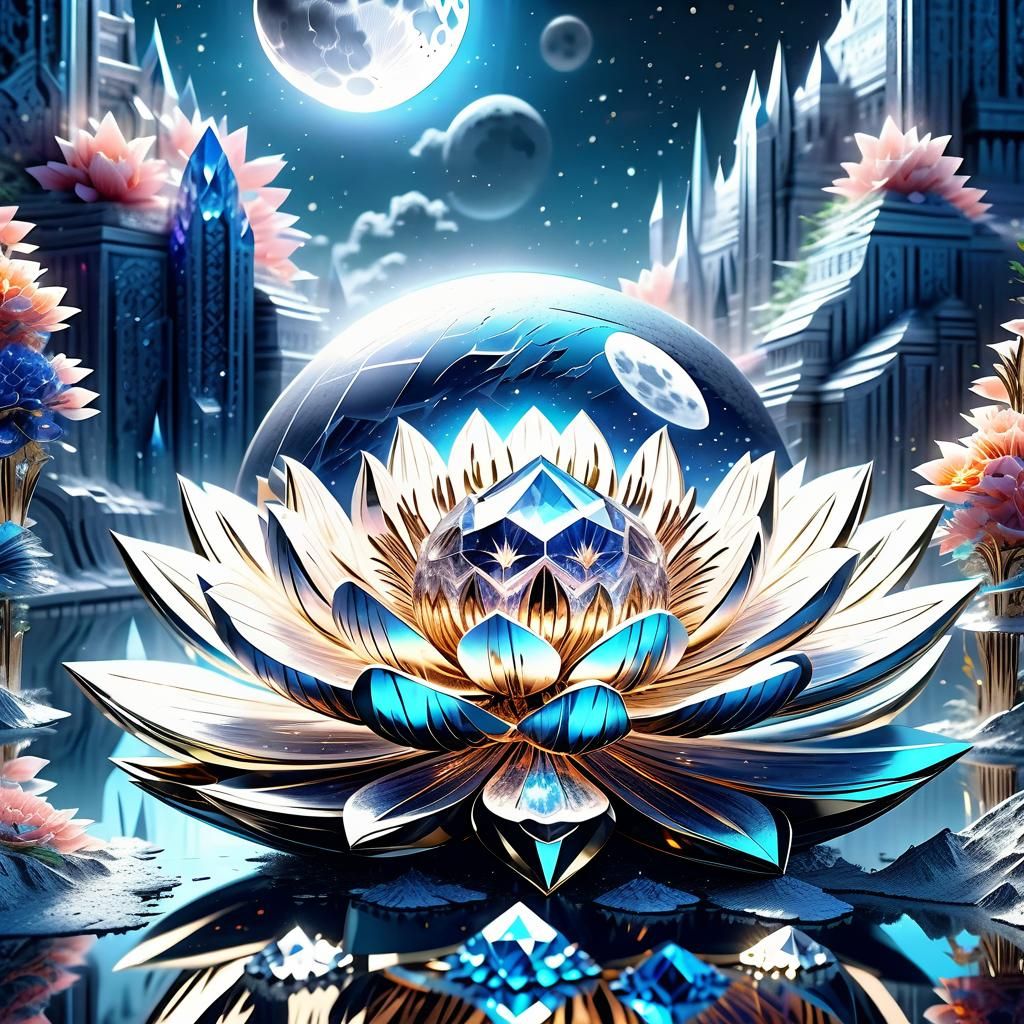 Epic Moon Crystal Flower Digital Painting