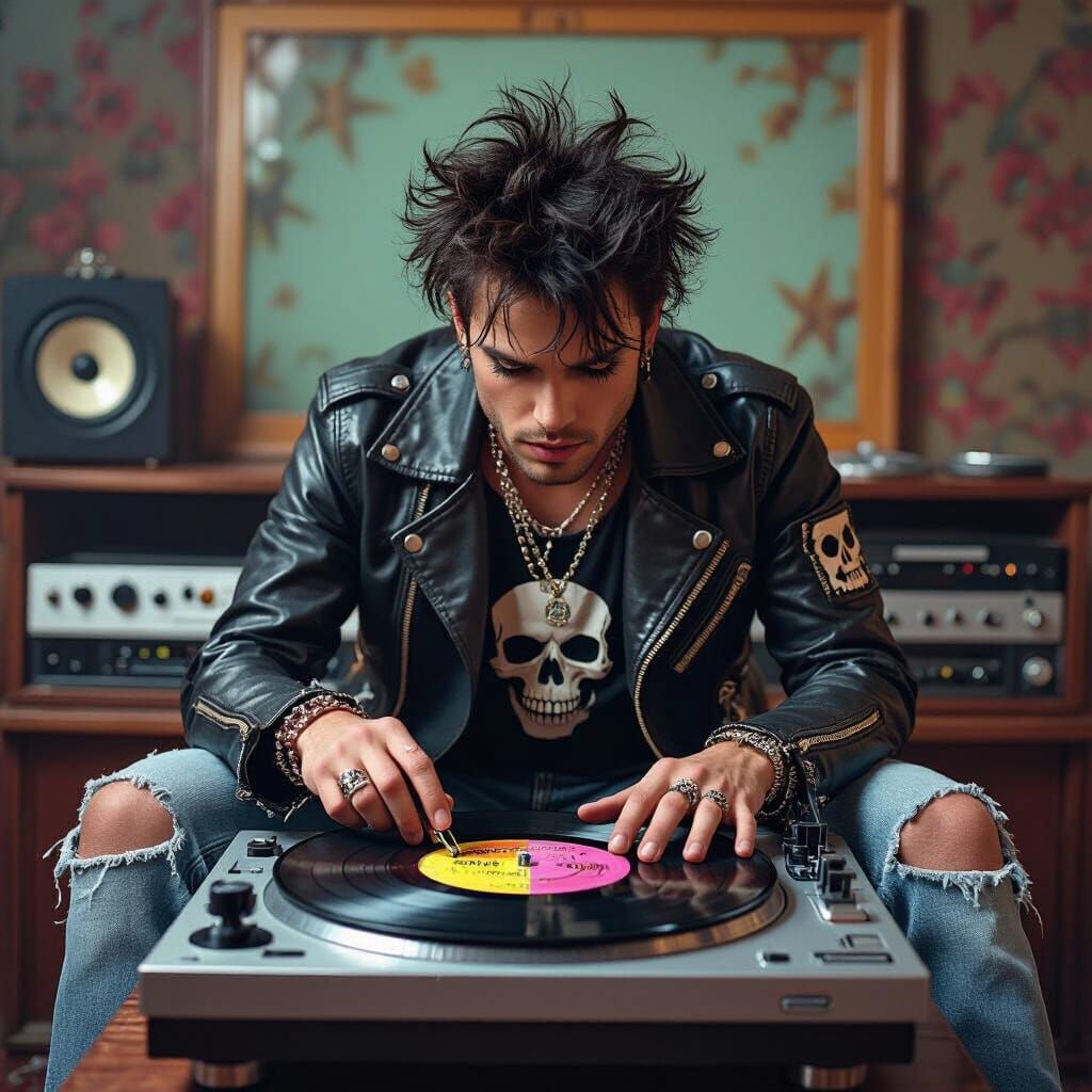 1980s Punk Rocker with Stereo, Skull LP