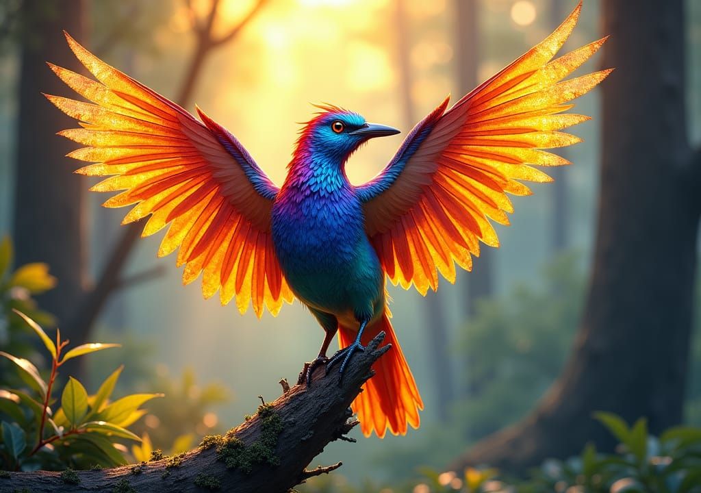 Iridescent Bird with Crystal Plumage in Impasto Style