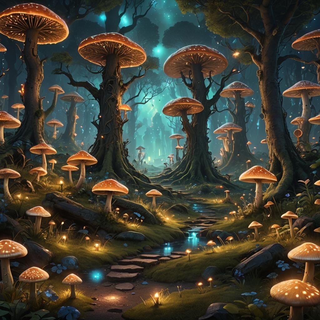 Enchanted Forest Glade with Glowing Runes: Matte Painting