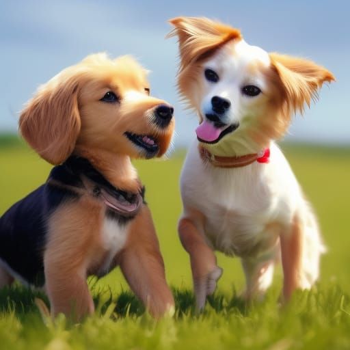 Happy Doggie Friends Playing Together