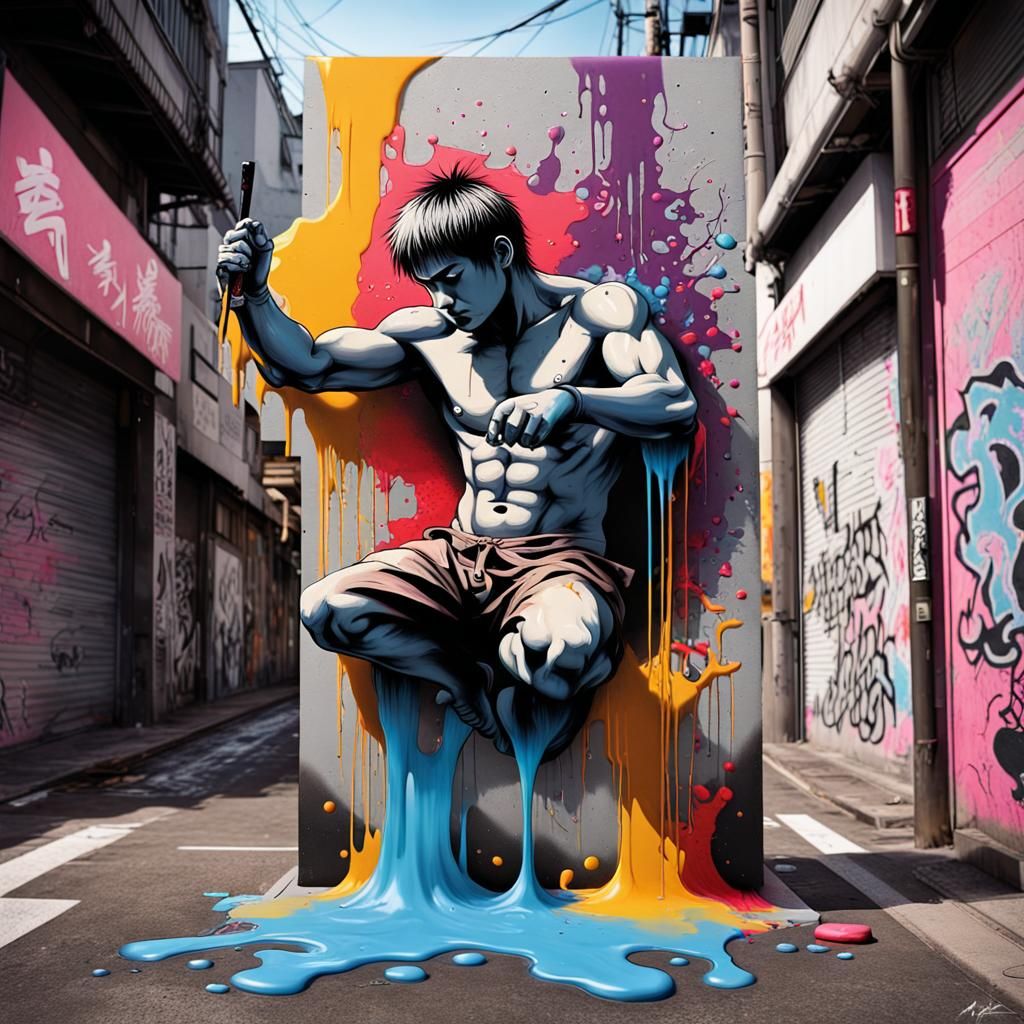 Seppuku as Colorful Graffiti Splash Art