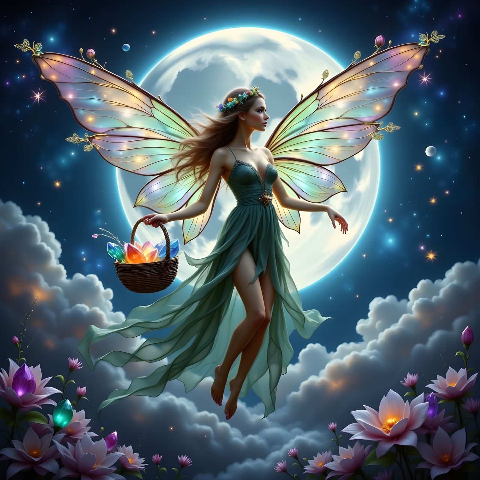 Mythical Fairy Soars Through Celestial Skies