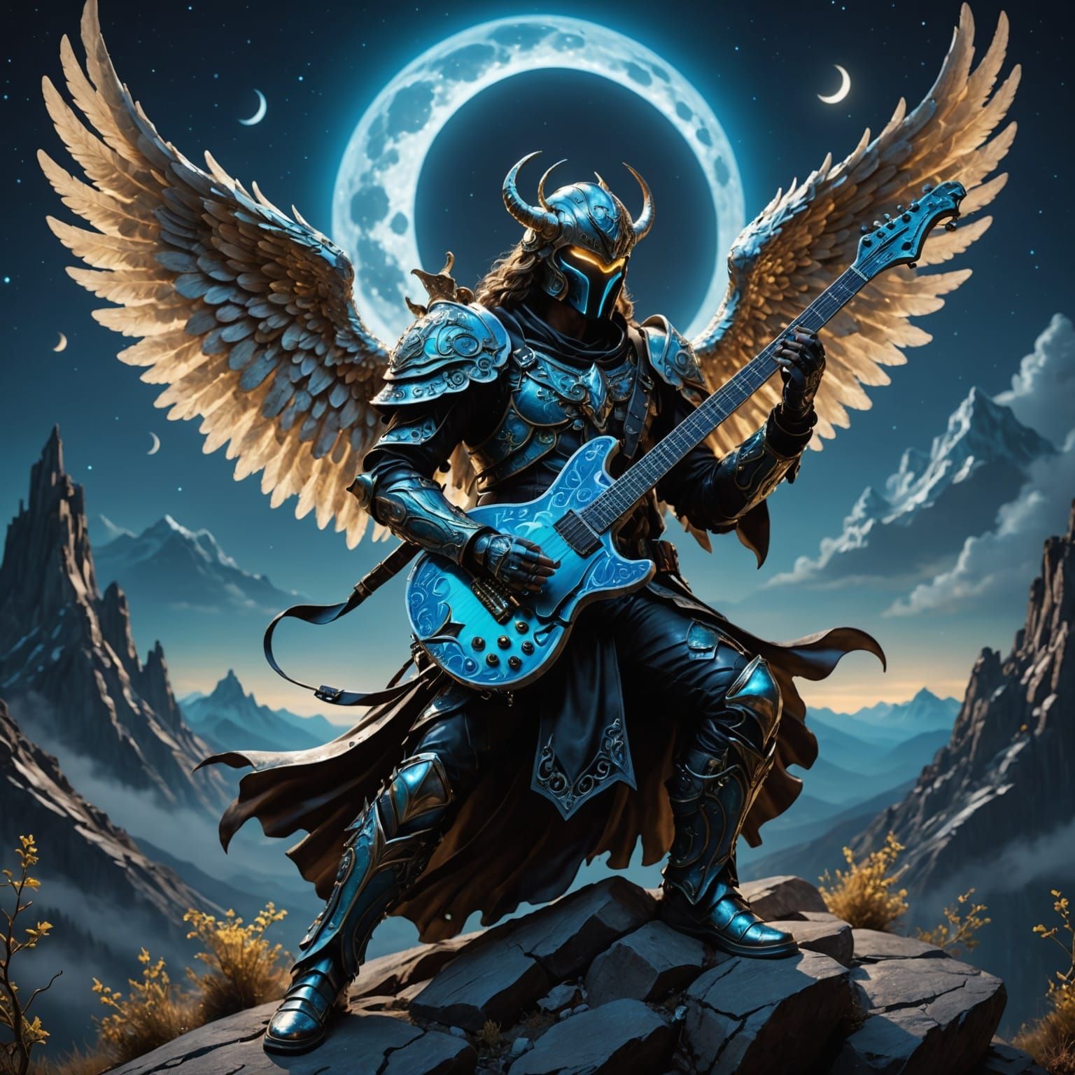 Bioluminescent Angel Guitarist Shreds on Mountaintop