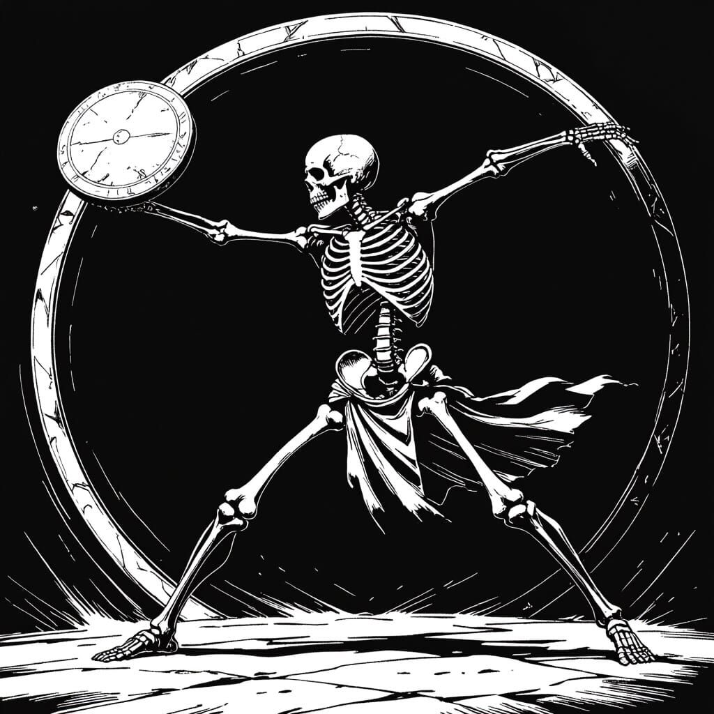 Undead Skeleton Dancing with a Sun Dial