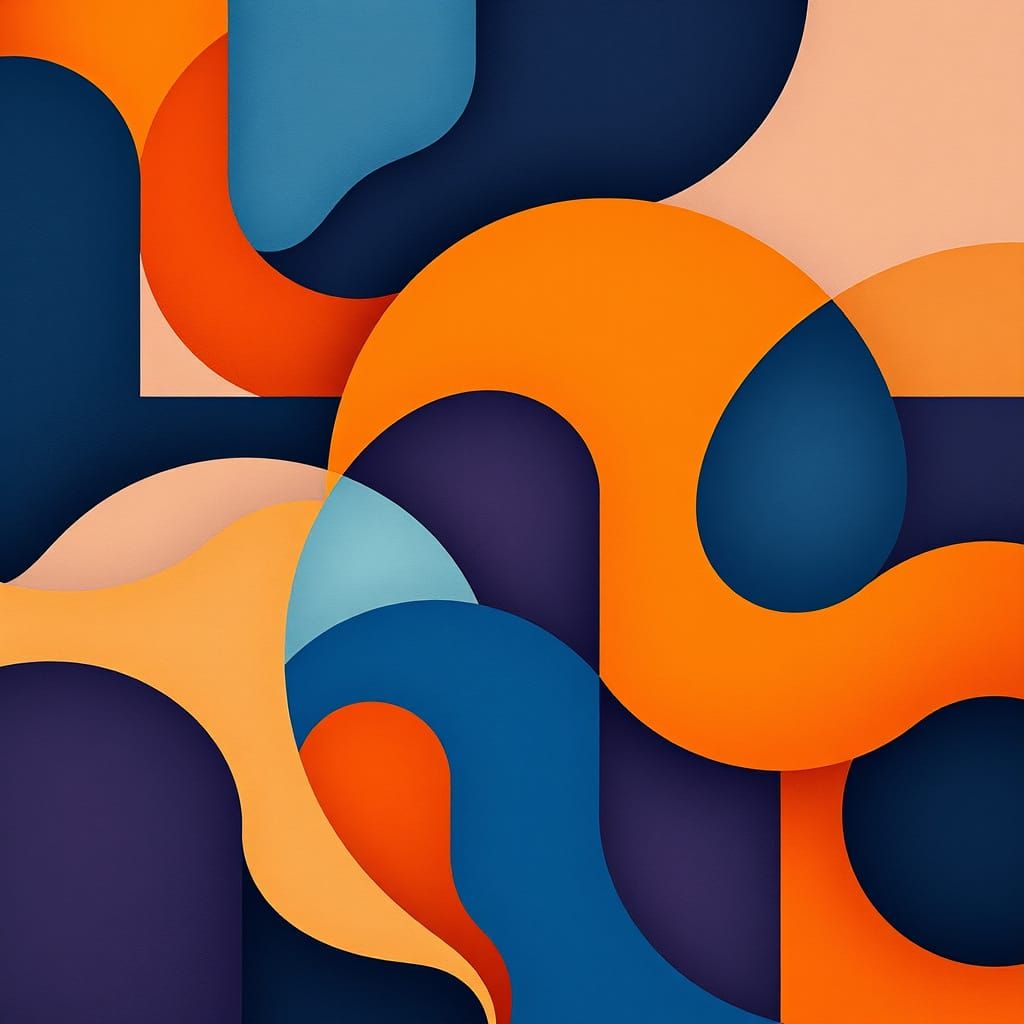 Abstract Harmony of Shapes in Blue, Orange, Purple