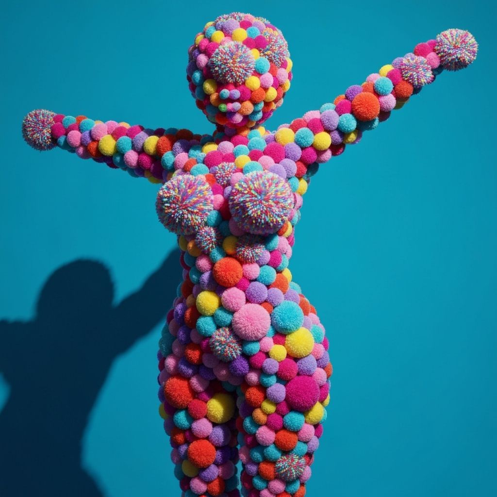 Vibrant Pom Pom Sculpture in Pop Art Style