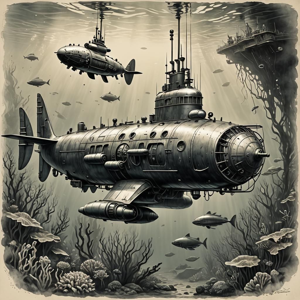 Retro-Futuristic Submarine in Realistic 3D Render