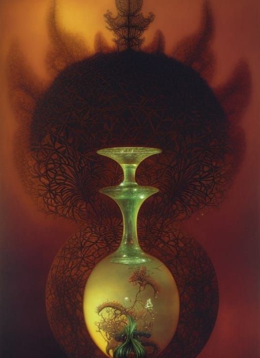 Exotic Flowers in Crystal Vase, Detailed Matte Painting