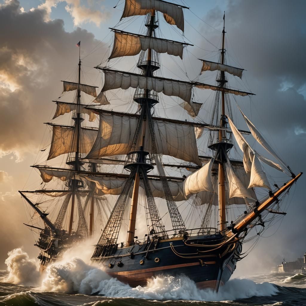 USS Constitution Sails Full in Stormy Seas