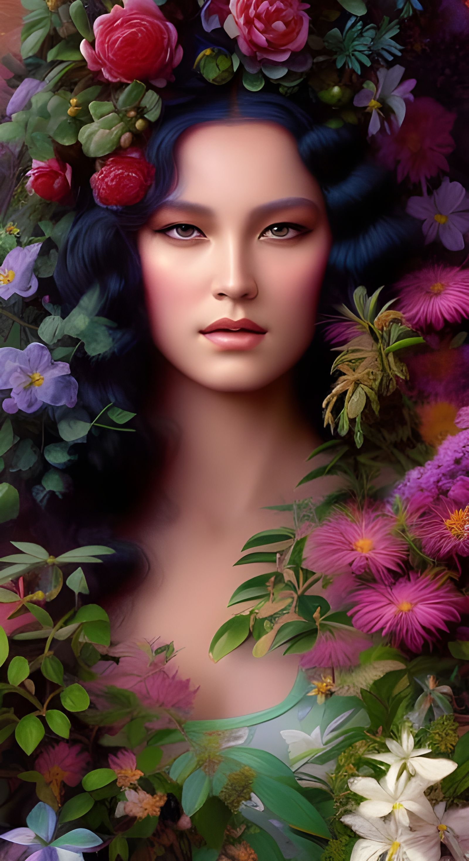 70s Hippie Woman Portrait in Rococo Style