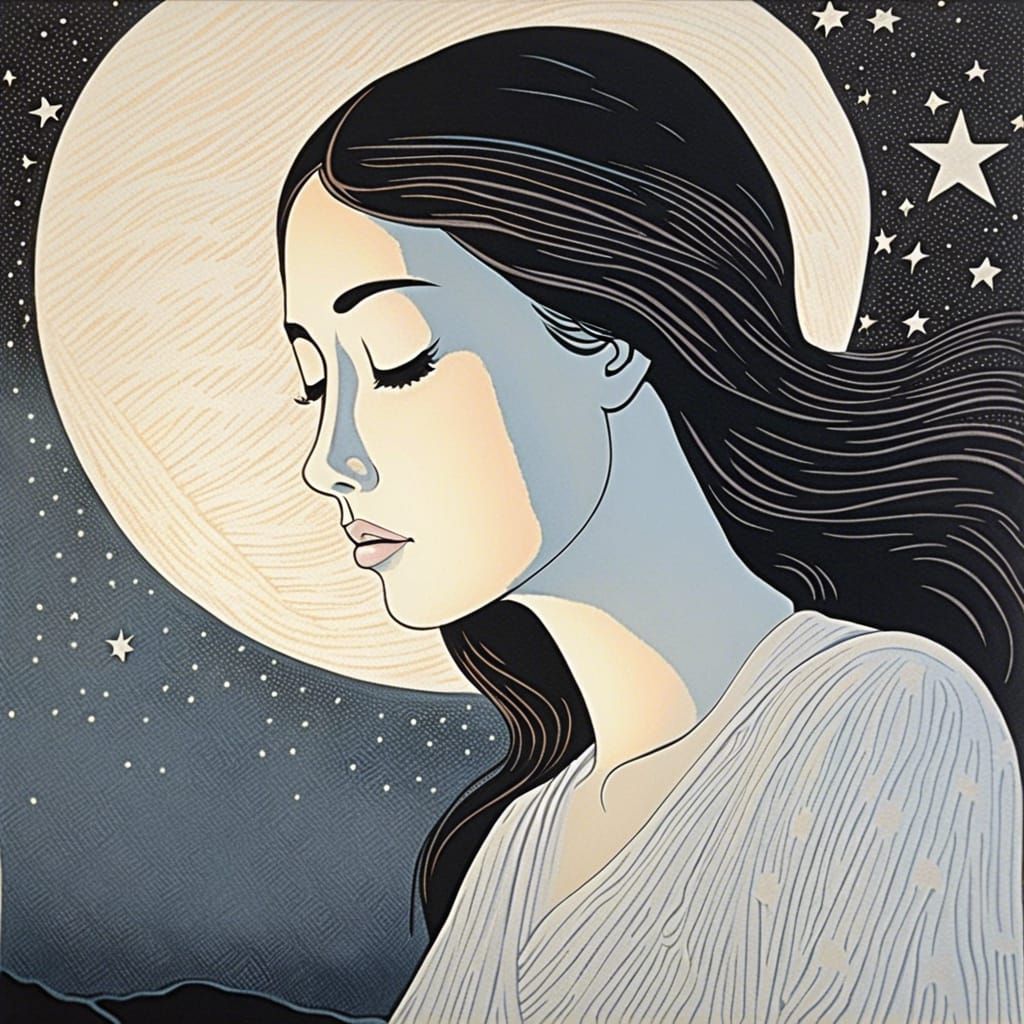 Moonlit Gaze in Cel-Shaded Animation Style
