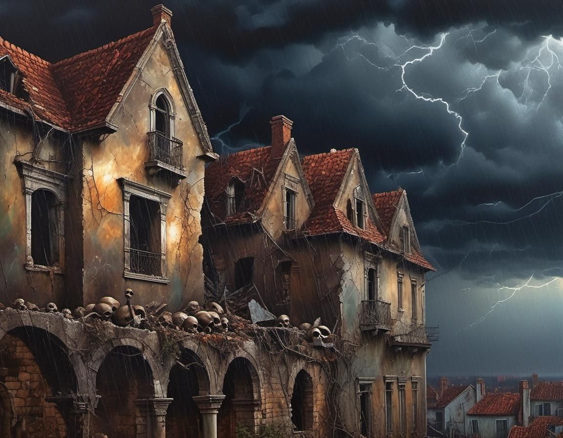 Renaissance Hamlet in Ruins Oil Painting