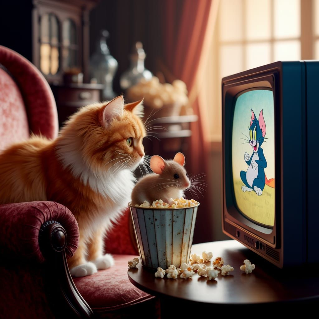 Cat and Mouse Watch Tom & Jerry on Armchair