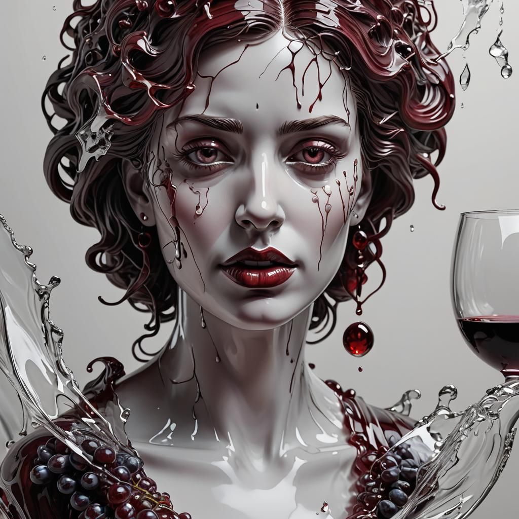 Melancholic Wine Woman: Conceptual Splash Art