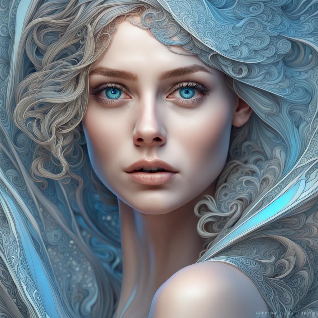 Abstract Beauty Portrait with Fractal Elements