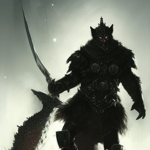 High Gothic Werewolf Knight in Black Armor