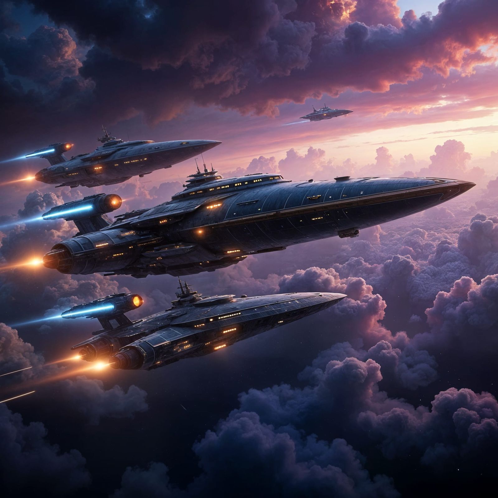 Star Cruisers and Battlecruiser in Space Formation