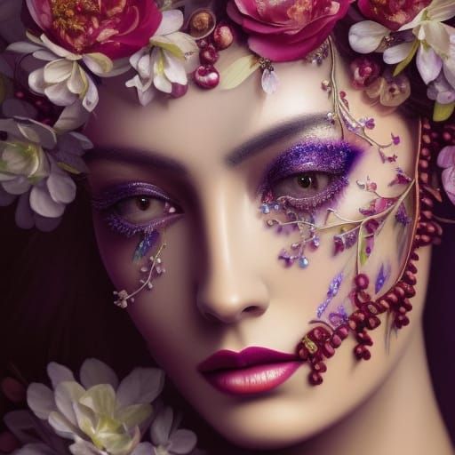 Woman with Flower Makeup in Surrealist Style