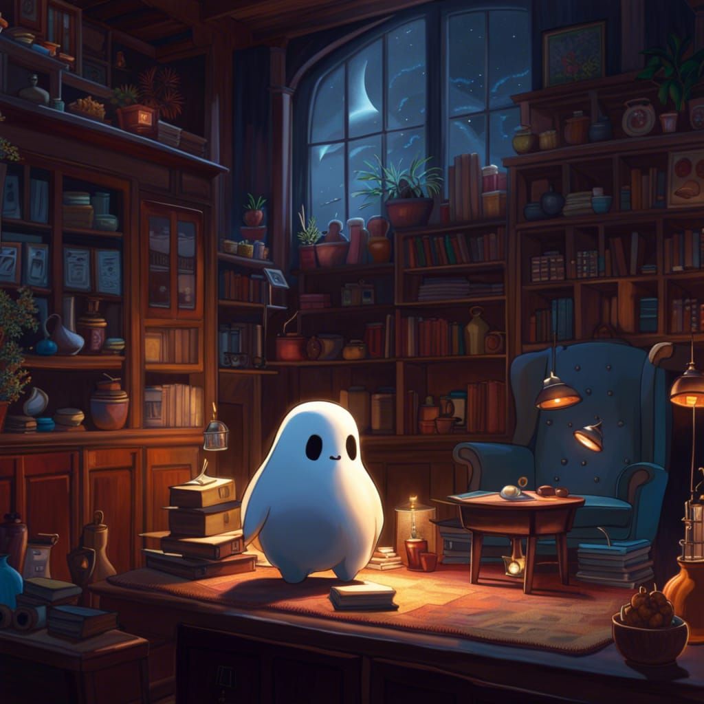 Cute Ghost Marshmallows in Hot Chocolate, Anime Style