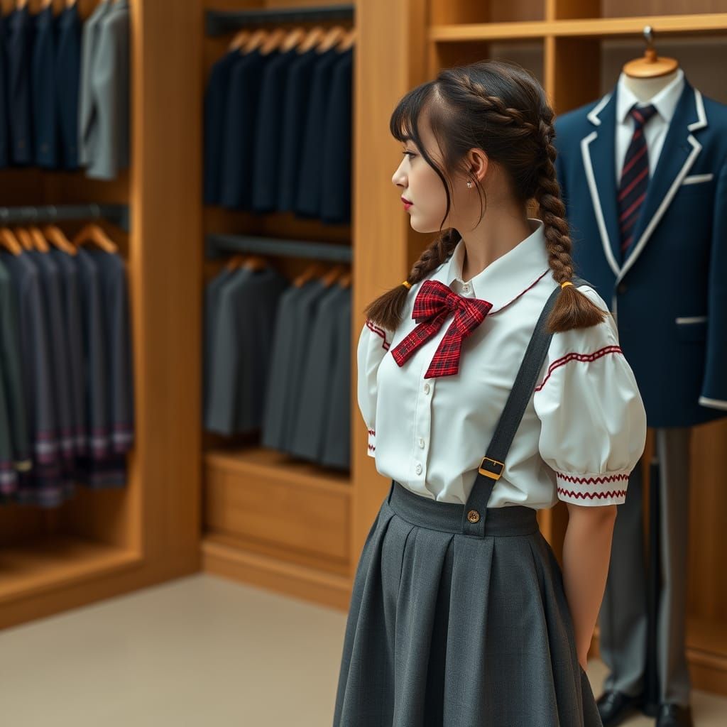 Young Woman Contemplates Traditional Male School Uniform in ...