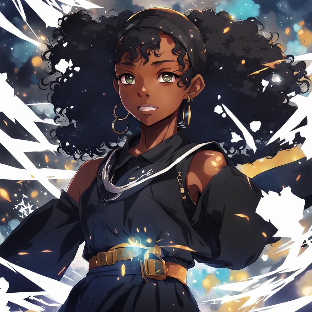 Anime Style Portrait of Black Girl