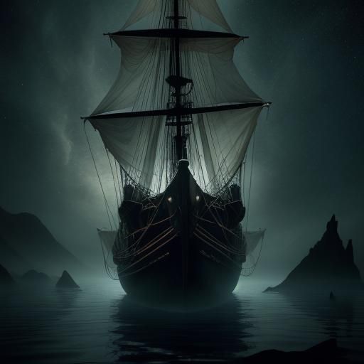 Witch Sailing Starry Sea Under Green Moon